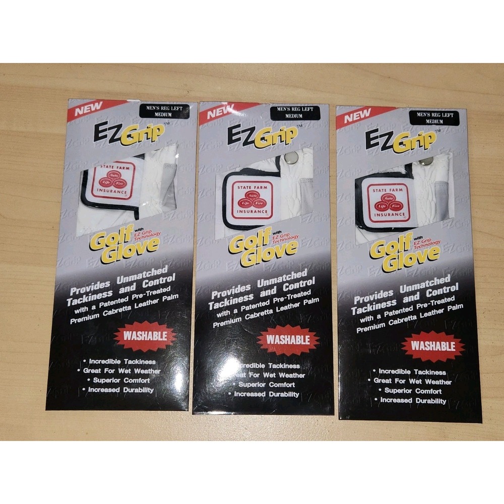 3 EZ-GRIP GOLF GLOVE Men's Regular LEFT MEDIUM Vintage 2001~STATE FARM~NEW